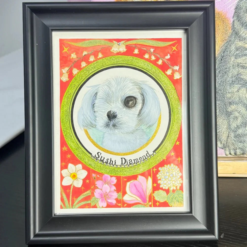 Mucha-style watercolor cat portrait — a sustainable, hand-painted artwork that honors your pet and the planet, from Bolapawzi