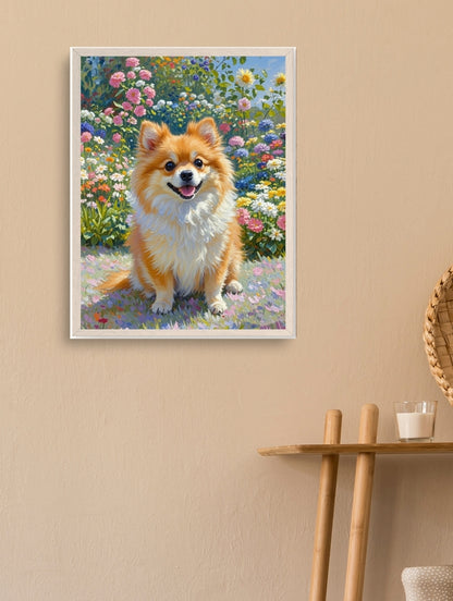 Artistic Style Hand-Painted Custom Pet Portrait-In garden