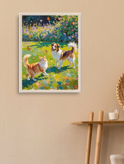 Artistic Style Hand-Painted Custom Pet Portrait-Grass and Flowers