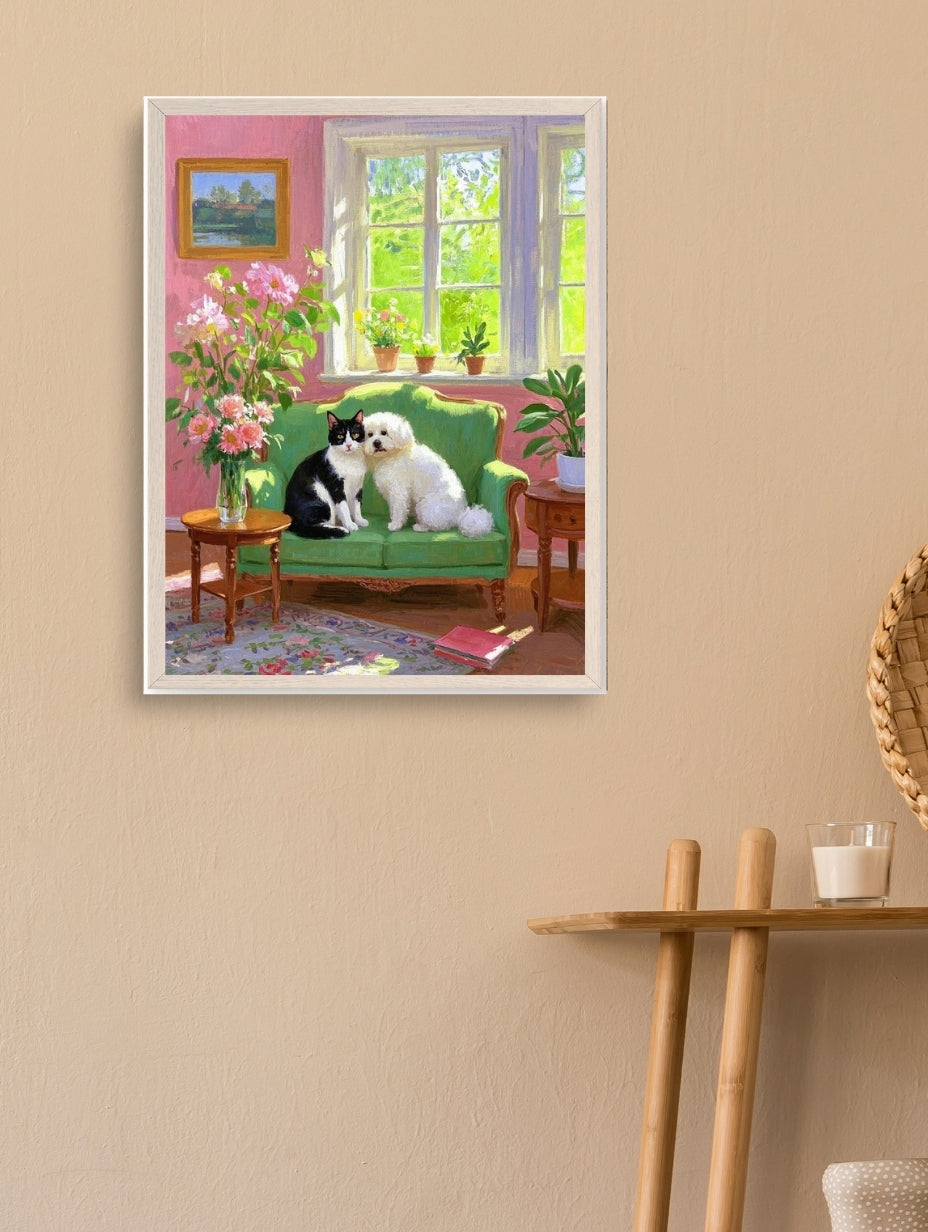 Artistic Style Hand-Painted Custom Pet Portrait-Living Room