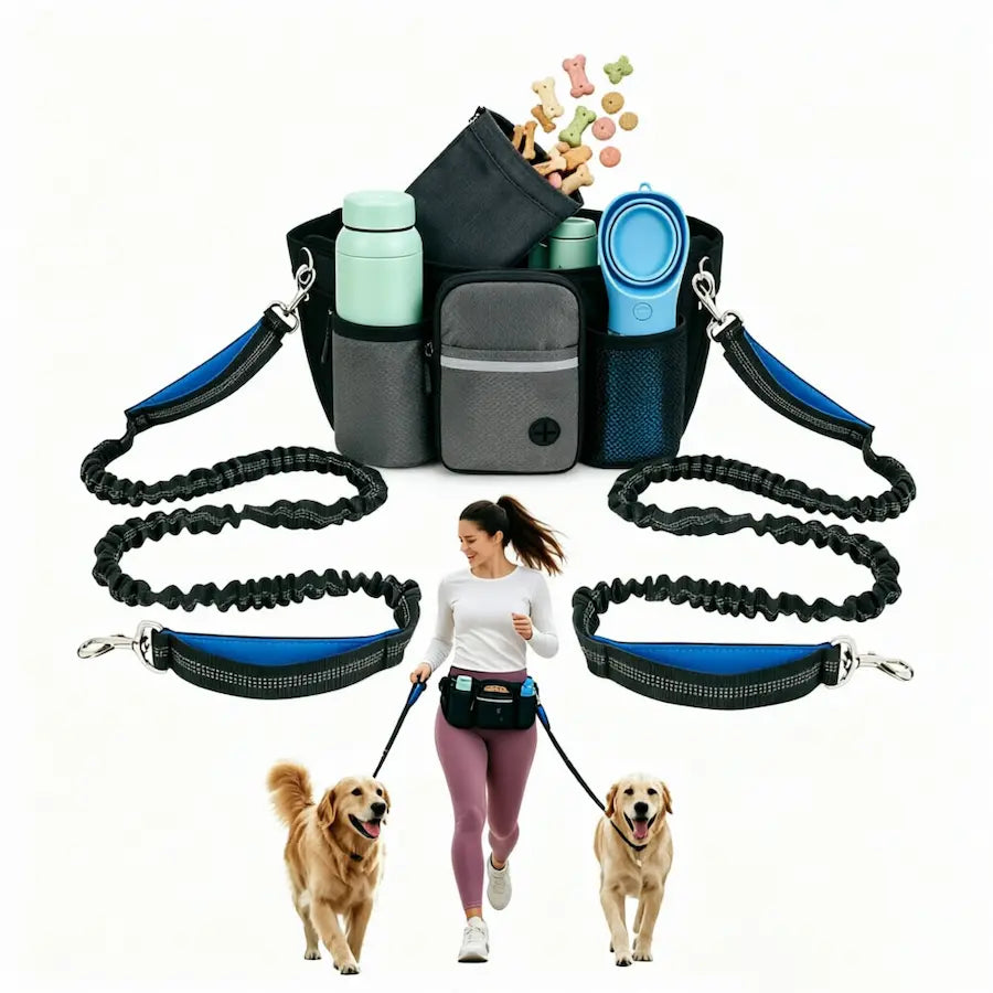 Multi-Pocket Hands-Free Dog Treat Training Pouch – Reflective Dog Walking Fanny Pack with Poop Bag Dispenser