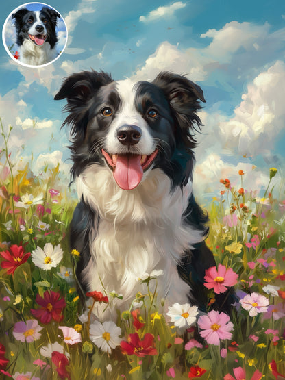 Artistic Style Hand-Painted Custom Pet Portrait-Spring flowers in full bloom