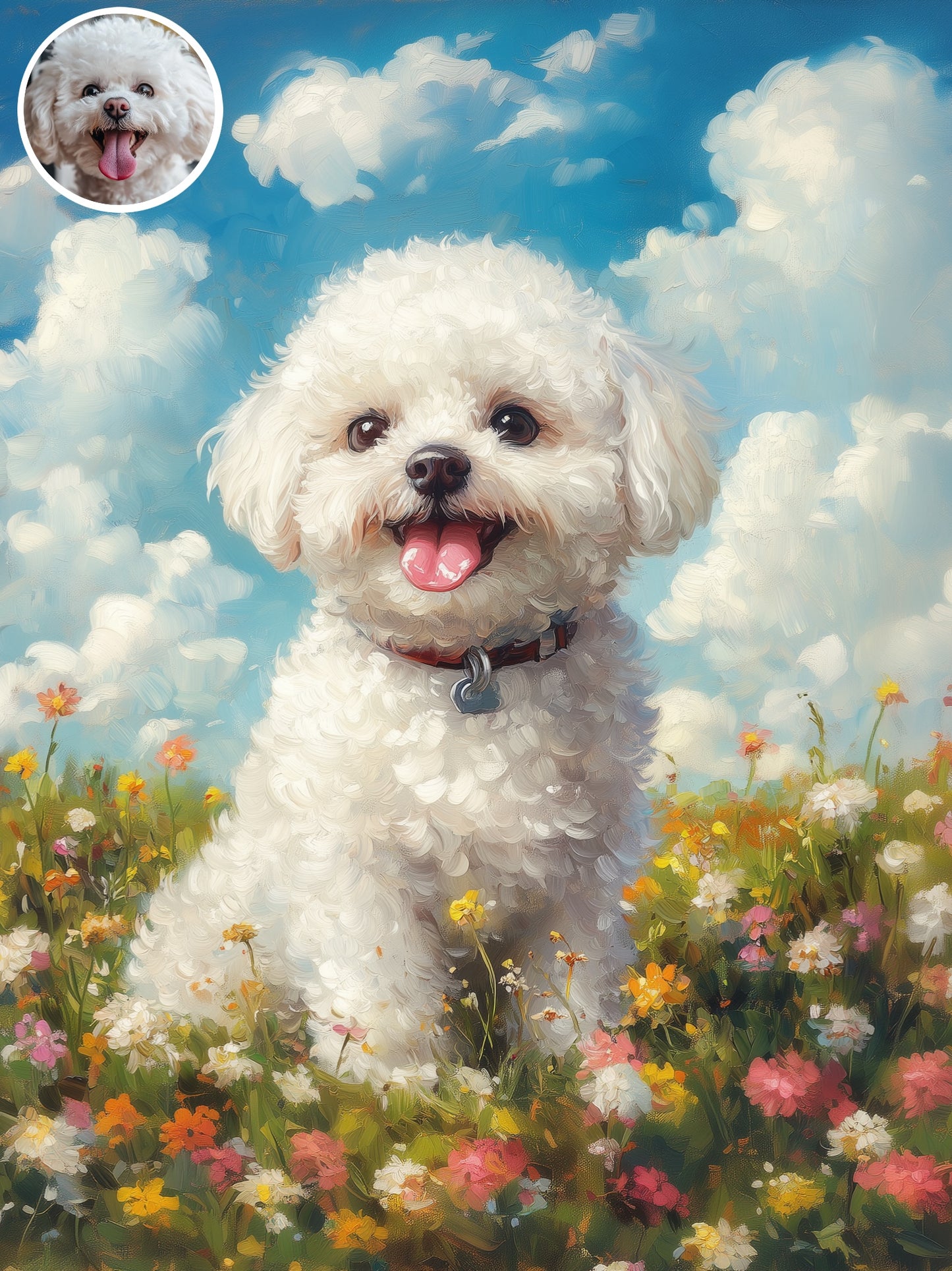 Artistic Style Hand-Painted Custom Pet Portrait-Spring flowers in full bloom