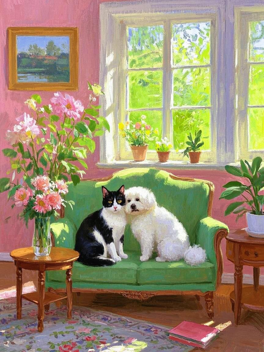Artistic Style Hand-Painted Custom Pet Portrait-Living Room