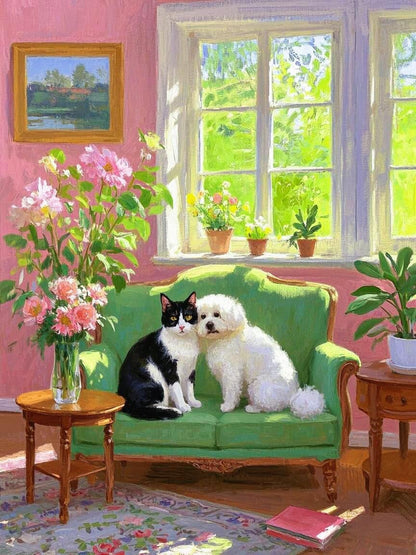 Artistic Style Hand-Painted Custom Pet Portrait-Living Room