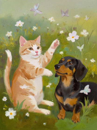 Artistic Style Hand-Painted Custom Pet Portrait-The world of daisies