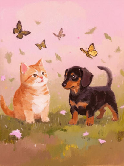 Artistic Style Hand-Painted Custom Pet Portrait-Pink Sky