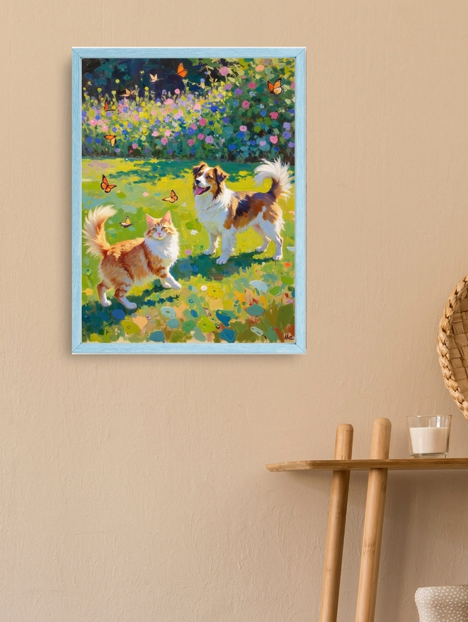 Artistic Style Hand-Painted Custom Pet Portrait-Grass and Flowers