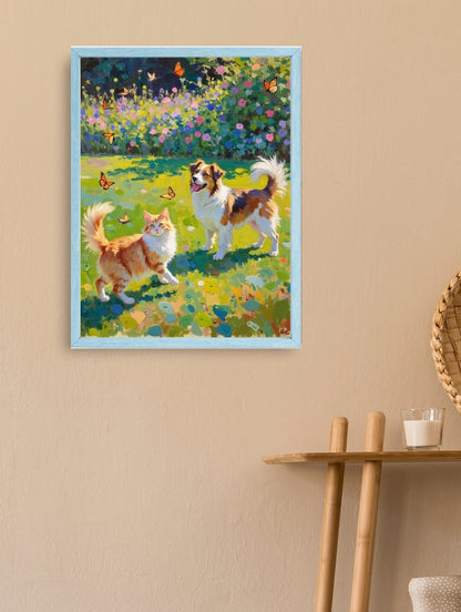Artistic Style Hand-Painted Custom Pet Portrait-Grass and Flowers