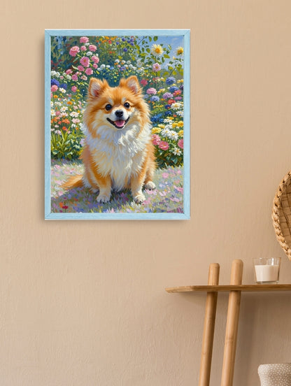 Artistic Style Hand-Painted Custom Pet Portrait-In garden