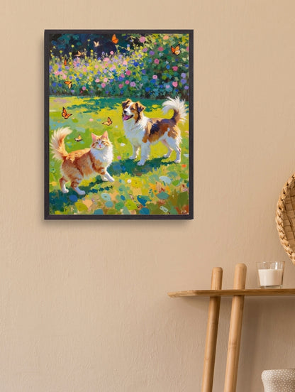 Artistic Style Hand-Painted Custom Pet Portrait-Grass and Flowers