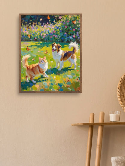 Artistic Style Hand-Painted Custom Pet Portrait-Grass and Flowers