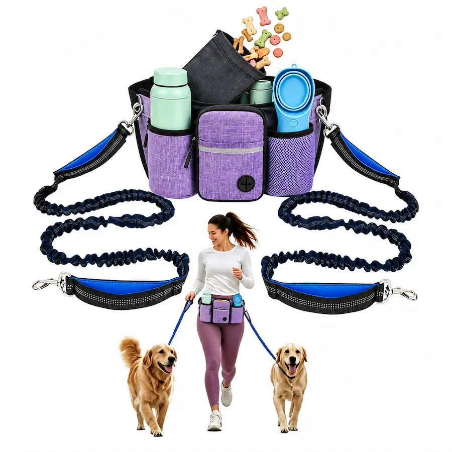 Multi-Pocket Hands-Free Dog Treat Training Pouch – Reflective Dog Walking Fanny Pack with Poop Bag Dispenser