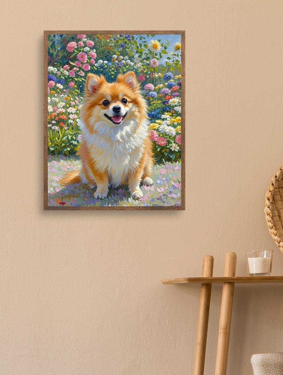 Artistic Style Hand-Painted Custom Pet Portrait-In garden