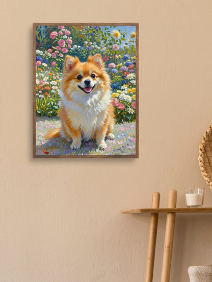 Artistic Style Hand-Painted Custom Pet Portrait-In garden