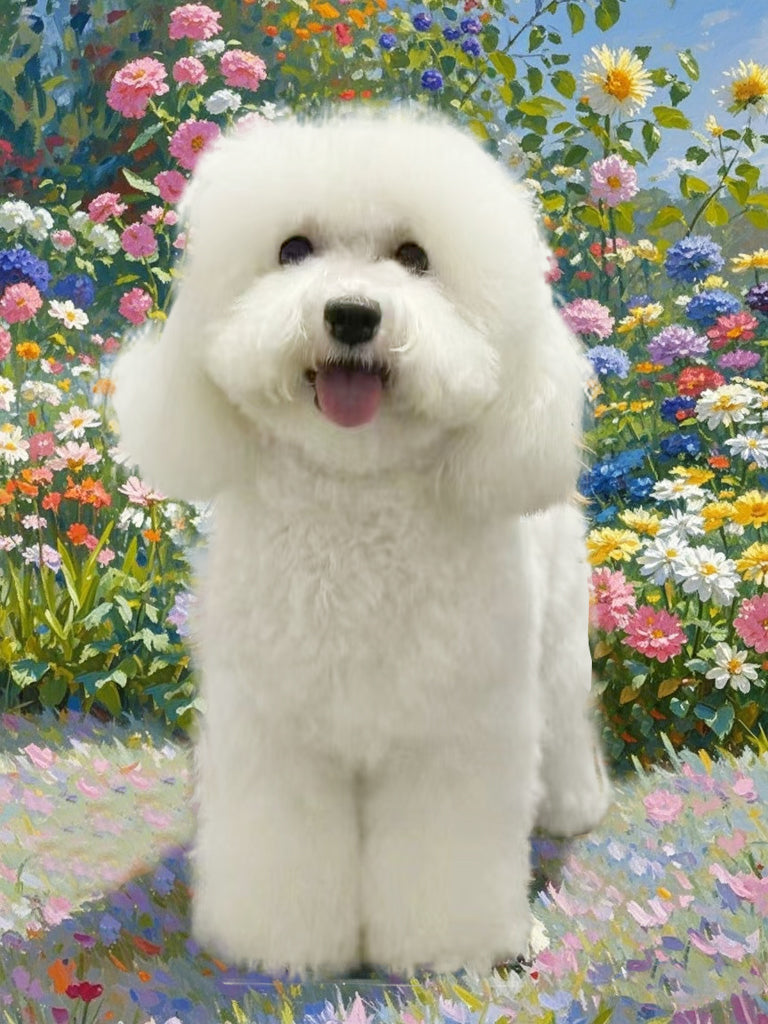 Artistic Style Hand-Painted Custom Pet Portrait-In garden
