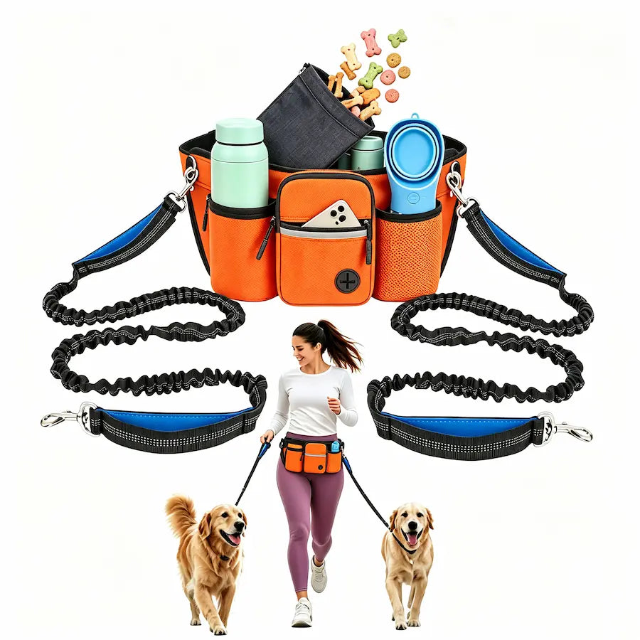 Multi-Pocket Hands-Free Dog Treat Training Pouch – Reflective Dog Walking Fanny Pack with Poop Bag Dispenser