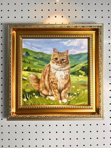Premium acrylic cat portrait in frame hanging on wall - hand-painted pet art display