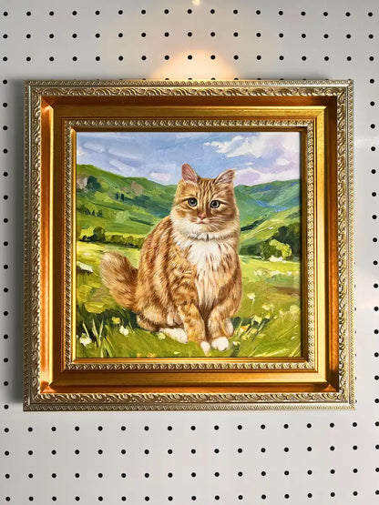 Premium acrylic cat portrait in frame hanging on wall - hand-painted pet art display