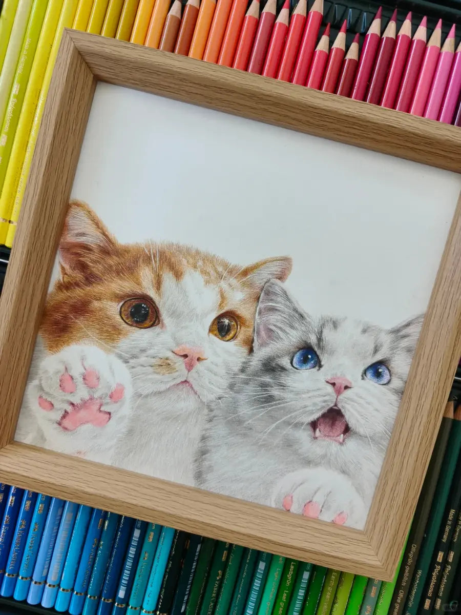 Hand-drawn colored pencil cat portrait - detailed feline artwork by Bolapawzi artist