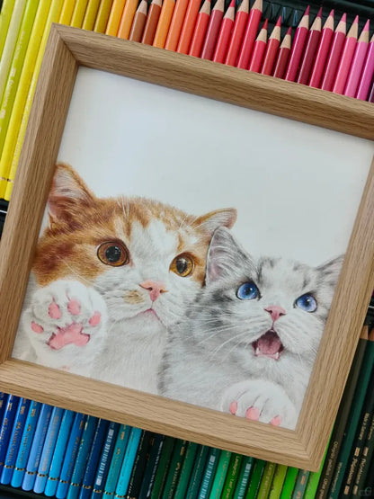 Hand-drawn colored pencil cat portrait - detailed feline artwork by Bolapawzi artist