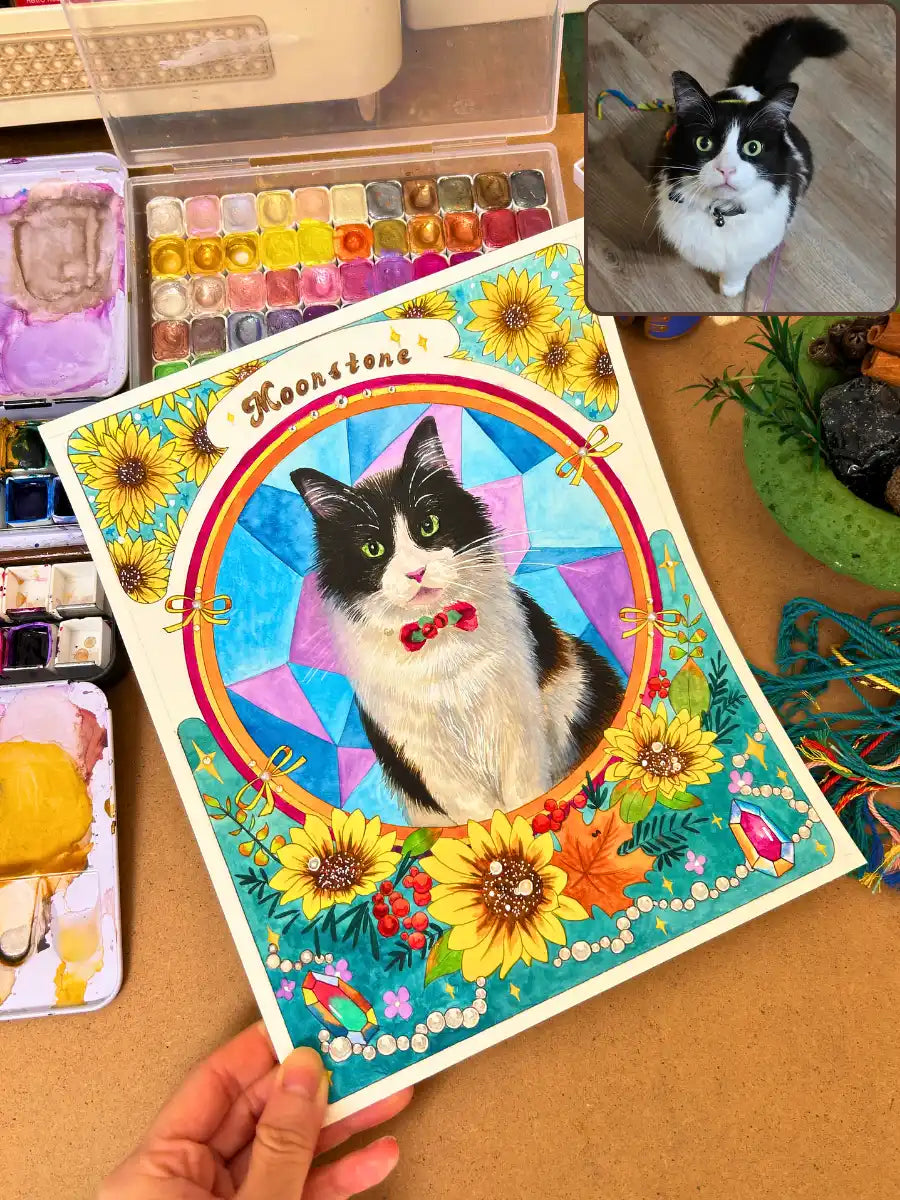 Art Nouveau Pet Portrait — Custom Mucha-Style, Hand-Painted