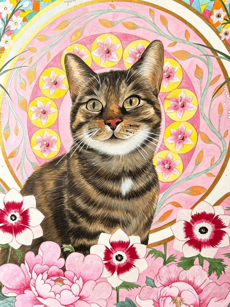 Art Nouveau Mucha-inspired Watercolor Pet Portrait