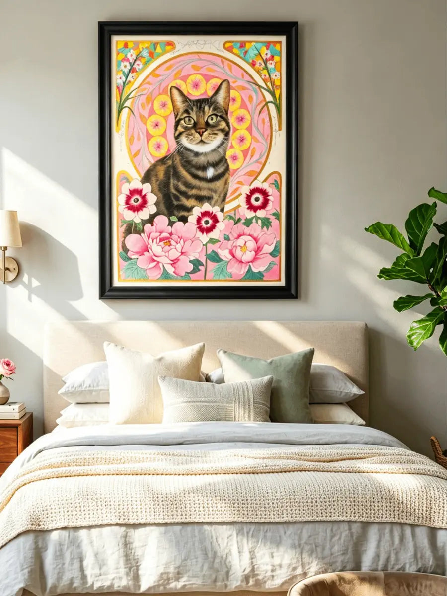 Art Nouveau Mucha-inspired Watercolor Pet Portrait