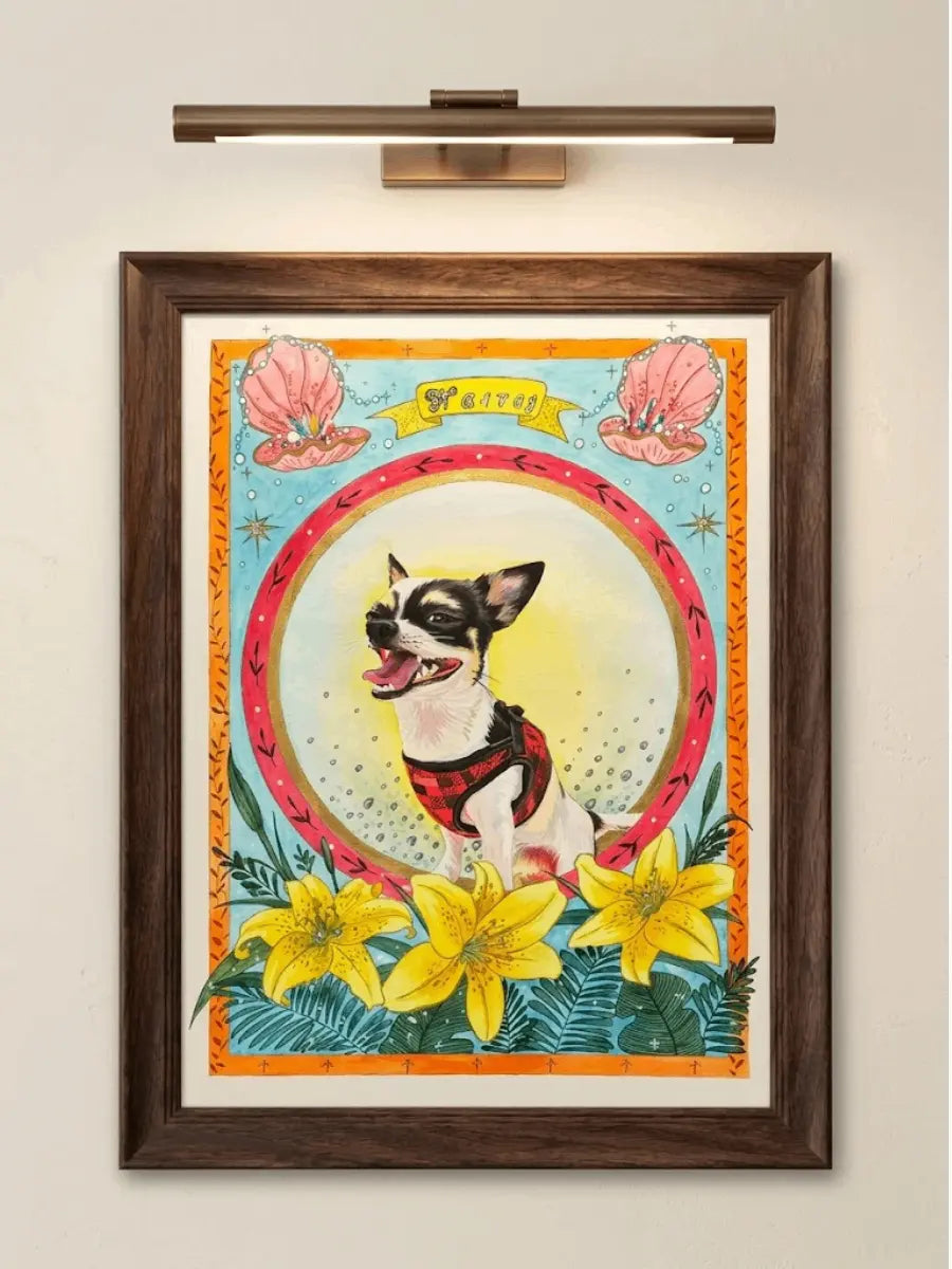 Art Nouveau Mucha-inspired Watercolor Pet Portrait