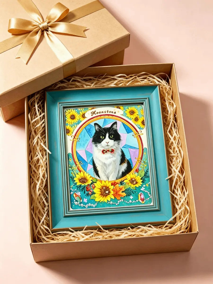 Art Nouveau Mucha-inspired Watercolor Pet Portrait