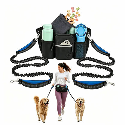 Multi-Pocket Hands-Free Dog Treat Training Pouch – Reflective Dog Walking Fanny Pack with Poop Bag Dispenser