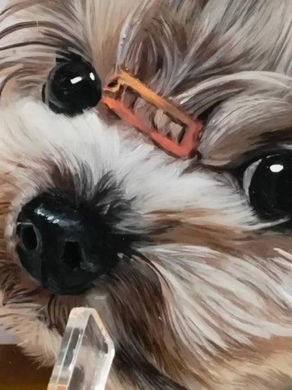 3D layered pet portrait side angle detail - multi-layer acrylic depth effect closeup