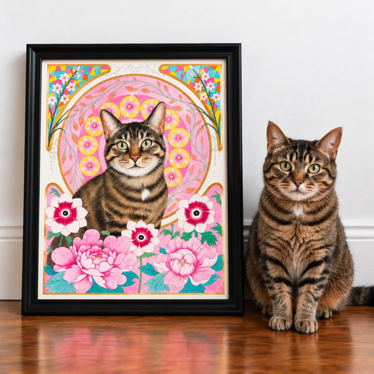 Art Nouveau Pet Portrait — Custom Mucha-Style, Hand-Painted