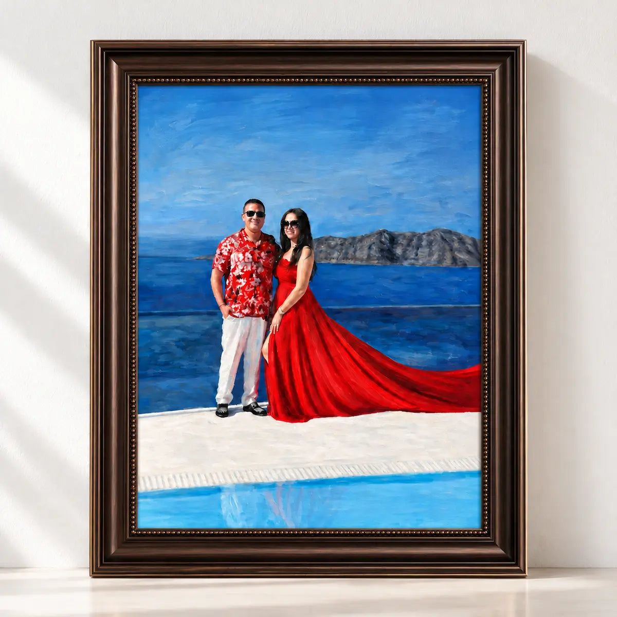 Custom oil portrait with a brown frame. Frame: Brown