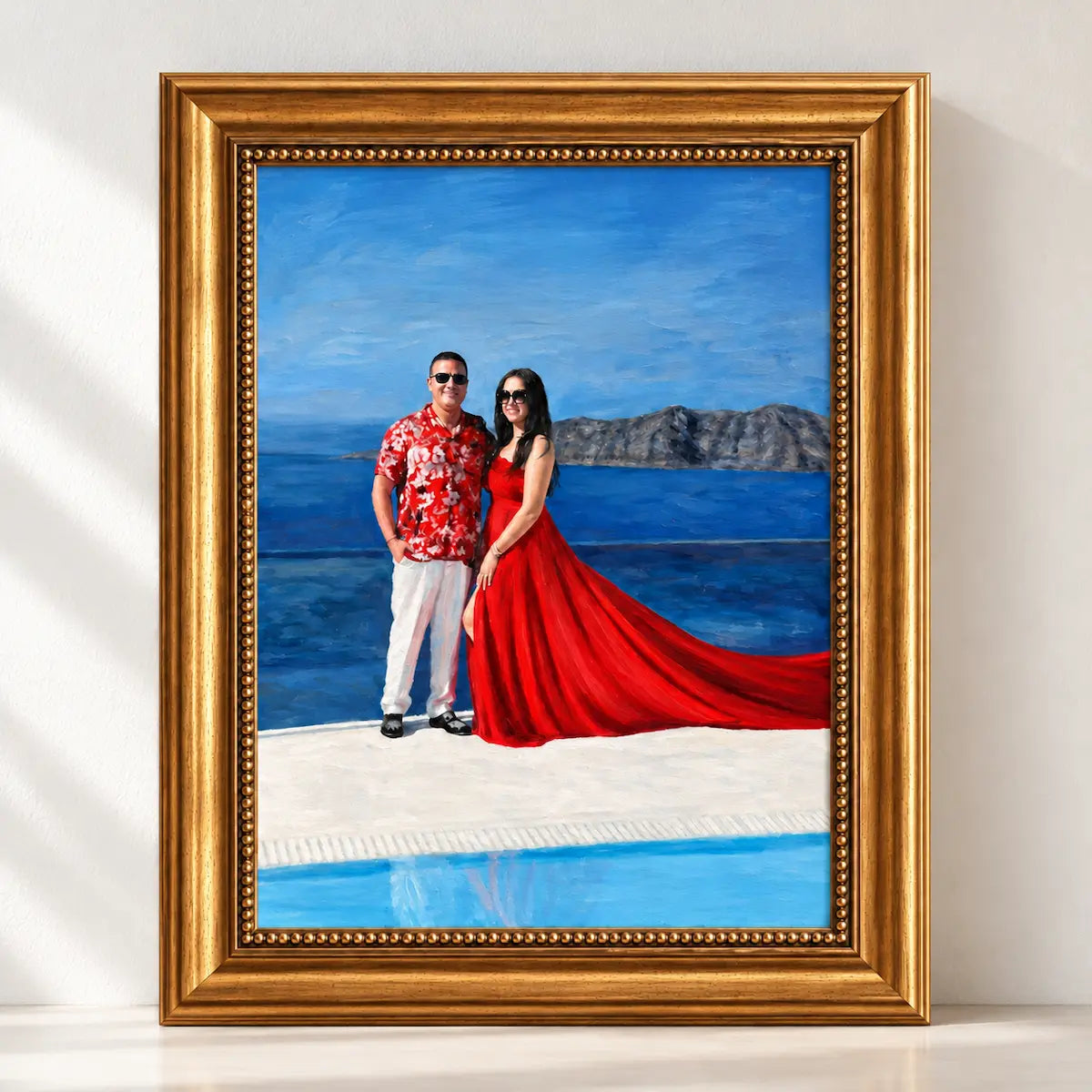 Custom oil portrait with a gold frame. Frame: Gold